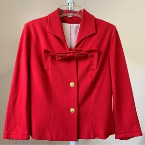 Cabi Love Carol Collection Blazer Jacket Women's Bow Beau Gold Button Red Size 6